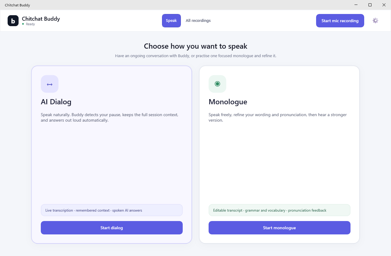 Buddy screen with large AI Dialog and Monologue choices
